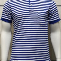 Нова мъжка моряшка блуза с яка, класическо синьо-бяло райе, снимка 2 - Тениски - 29029376
