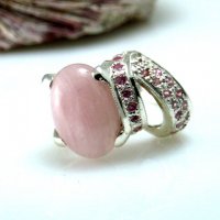 АВТОРСКИ Сребърен пръстен с РОЗОВ КВАРЦ и розови циркони/ размер 59-60, снимка 3 - Пръстени - 28507441
