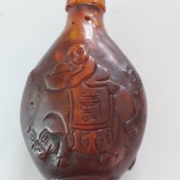 Старо китайско шишенце за емфие/червен кехлибар 18- 19век Cherry Amber Snuff Bottle , снимка 2 - Антикварни и старинни предмети - 40227487