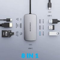 MAVINEX USB C хъб 8 в 1, 4K HDMI, USB C, USB 3.0, 2хUSB 2.0, SD/Micro SD четец на карти, 100 W USB , снимка 2 - Други - 37803847
