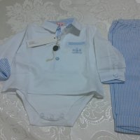 Памучен бебешки комплект риза с боди и панталон  , снимка 3 - Комплекти за бебе - 28755430
