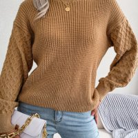 Дамски плетен пуловер с дълъг фенер ръкав за свободното време, 3цвята - 024, снимка 14 - Блузи с дълъг ръкав и пуловери - 43468486