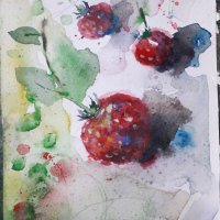 Картина: "Горски ягоди", акварел, снимка 1 - Картини - 37550228