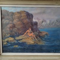 Картина, море,скали, 1961г., худ. Вл. Йорданов (1890-1983), снимка 1 - Картини - 43300949
