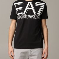 EMPORIO ARMANI EA7 Black Large Logo Print Slim Fit Мъжка Тениска size XL (M / L), снимка 2 - Тениски - 35353124