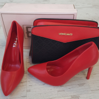 Елегантни дамски обувки на ток в червен цвят, снимка 1 - Дамски обувки на ток - 36536503