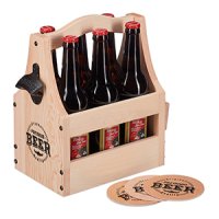 Дървена чанта за бира Relaxdays с отварачка за бира бутилки поставка за бири , снимка 1 - Антикварни и старинни предмети - 43038612