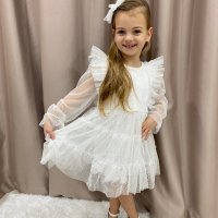 Нежна Бяла рокля с аксесоар за коса, снимка 2 - Детски рокли и поли - 44106027