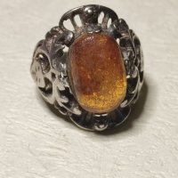 Стар сребърен пръстен с кехлибар (194), снимка 6 - Пръстени - 43122257