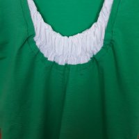 Дамска памучна зелена блуза къс ръкав с бяло деколте, снимка 3 - Тениски - 28896056