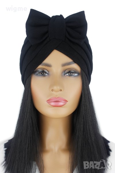 Тюрбан за коса с пандела в черно, снимка 1