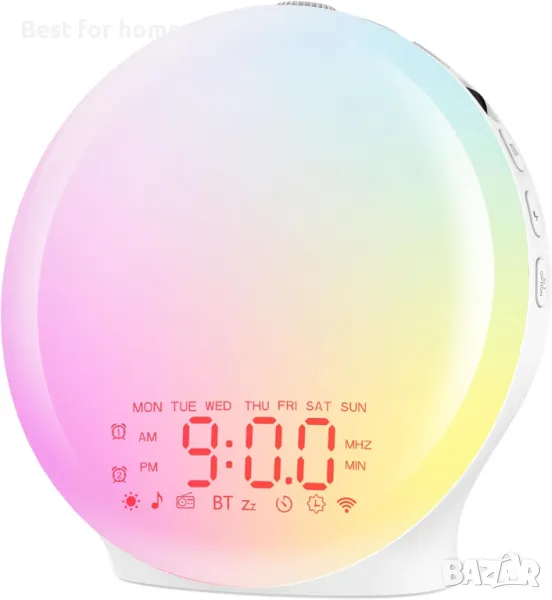 Bluetooth будилник -17 цвята светлина, 22 звука  ,FM радио Suright , снимка 1