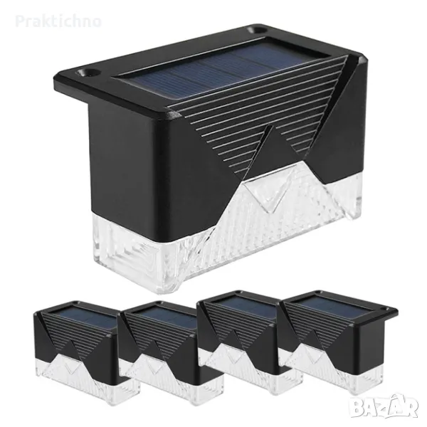 Соларни светлини 4 бр LED лампи, за градина, стълби, тераса, ограда със сензор за нощ, снимка 1