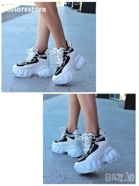 Кецове на платформа - бяло с черно - PA300 , снимка 1