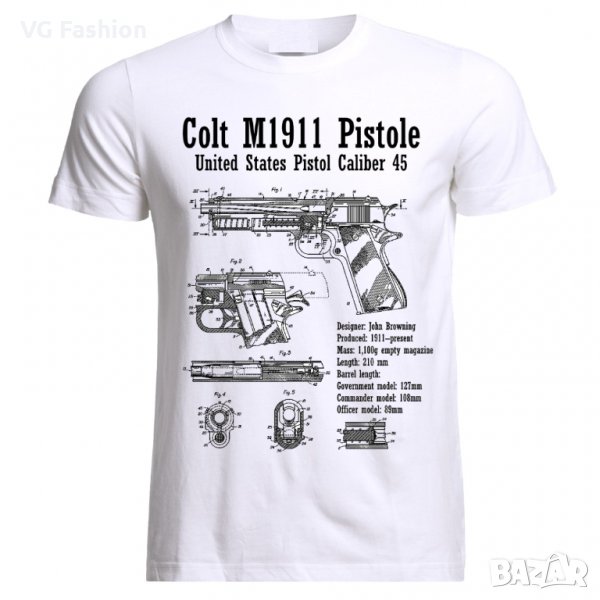 Тениска Colt M1911 Handgun Blueprint Patent , снимка 1