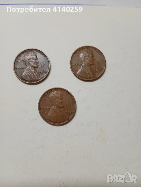 САЩ монети 1 цент 1934 г 1937 г 1939 г , снимка 1