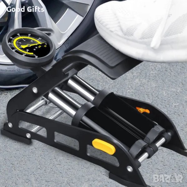 Крачна Помпа за гуми с два цилиндъра и манометър, 10 бара, снимка 1