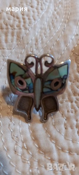 Сребърен пръстен със седеф пеперуда, снимка 1
