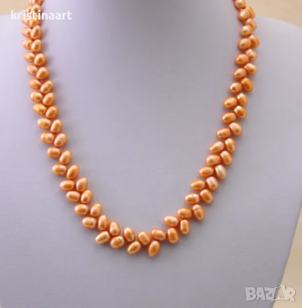 Сребърно колие *Изкуство* от жълти естествени перли, снимка 1