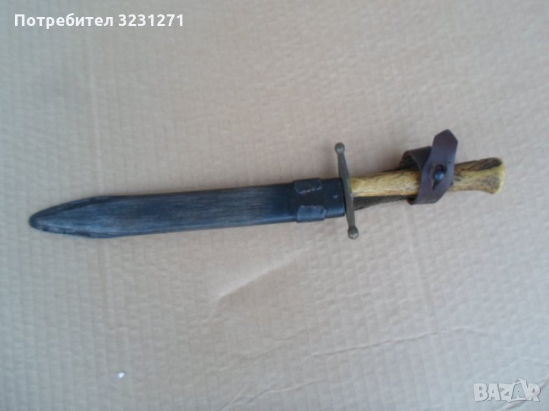 Рядък старинен,винтидж нож,щик.кортик,рогова дръжка,с кания, снимка 1