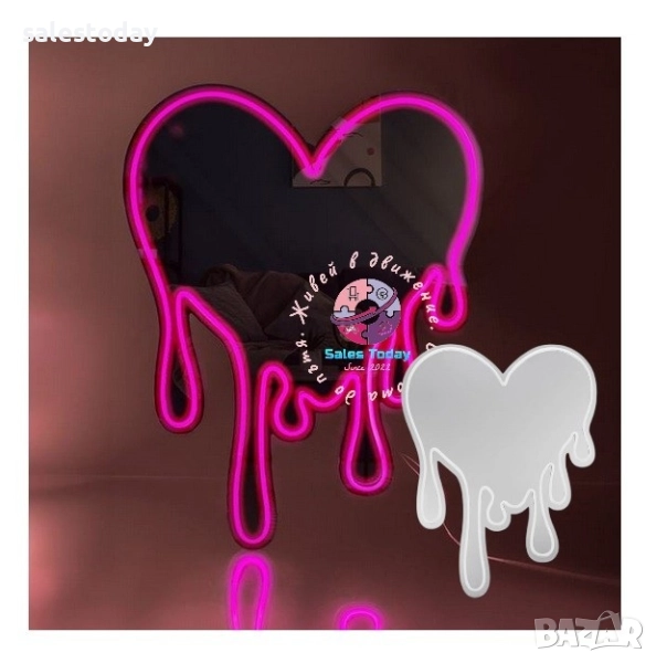 Огледало със светлина, Лед, 61см, Сърце, снимка 1