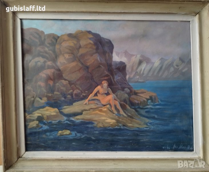 Картина, море,скали, 1961г., худ. Вл. Йорданов (1890-1983), снимка 1