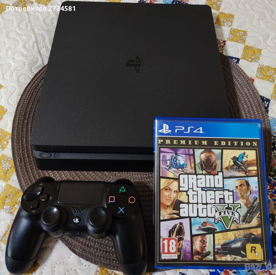 БАРТЕР /ПРОДАЖБА ! Playstation 4 slim като нова+ Оригинална игра GTA 5, снимка 1