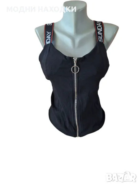 Черен потник с подплънки и цип, снимка 1