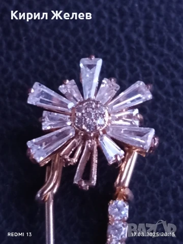 Брошка безопасна игла обсипана с цирконний преливащи в различни цветове 7287, снимка 3 - Други - 51395906