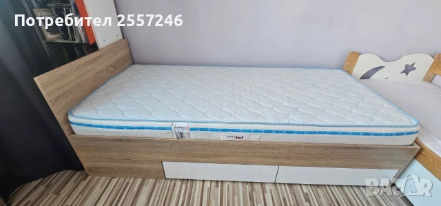 единично легло с подматрачна рамка и матрак, снимка 1