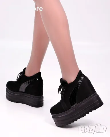 Кецове на платформа - черен велур и лак - SJN56