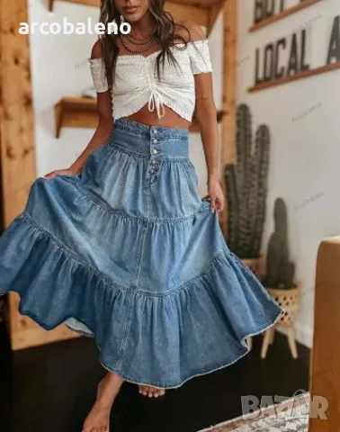 Ликвидация! Дамска бохемска A-силуетна дънкова пола - Доставка 24 часа 