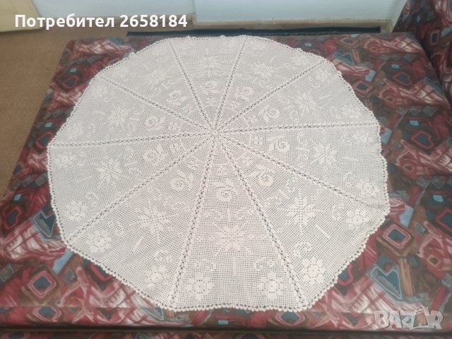 Ръчно плетена покривка диам.145см., снимка 4 - Покривки за маси - 43168653