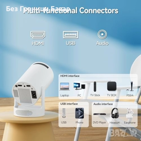 Нов Преносим мини проектор 1080P с поддръжка на 4K, WiFi6 и Bluetooth 5.0, снимка 7 - Друга електроника - 52775984
