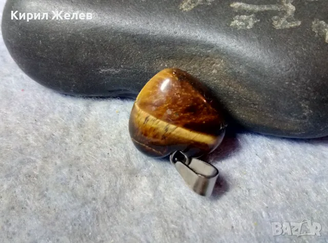 РОМАНТИЧЕН БЕЛ ЕПОК СТИЛ АРТ ПЕНДАНТ МЕДАЛЬОН СЪРЧИЦЕ от ПОЛИРАН КАМЪК ТИГРОВО ОКО 39782, снимка 2 - Колиета, медальони, синджири - 48829952