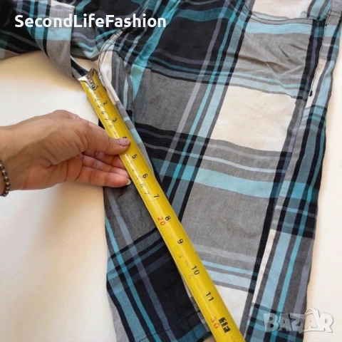 Мъжки къси панталони  Karl Kani с винтидж каре размер 28 син цвят, снимка 7 - Къси панталони - 53219142