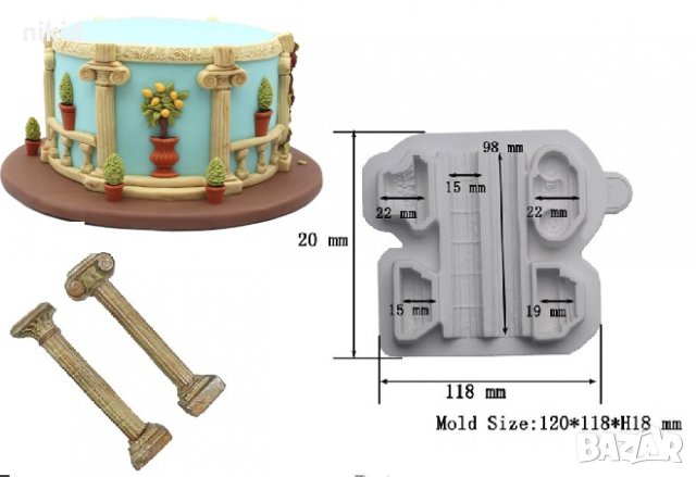 2 дълбоки колони основи опори парапет силиконов молд форма декорация торта шоколад гипс