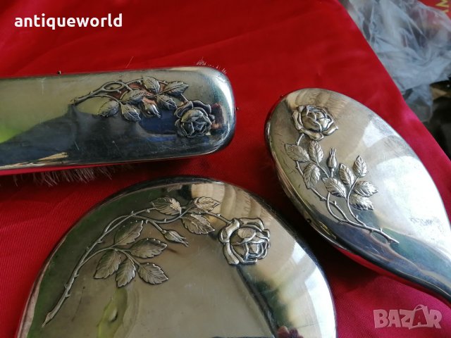 Комплект Посребрени Огледало с Четки СРЕБРО 90м, снимка 6 - Антикварни и старинни предмети - 34775512