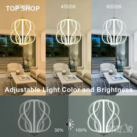 LMiSQ Модерна лампа - полилей Ф38CMxH40CM Бяла LED Димируема 0%-100%, снимка 3 - Лед осветление - 49938008