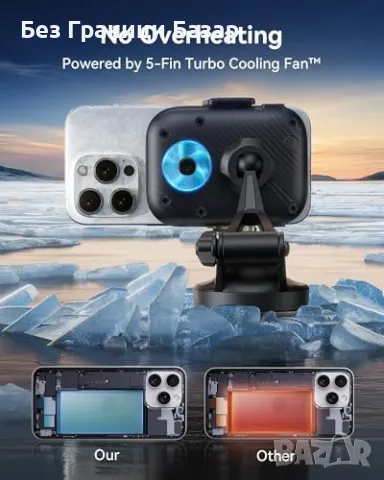 Ново Qi2 15W MagSafe Зарядно за Кола с RGB, Вентилатор и Стабилна Фиксация, снимка 4 - Селфи стикове, аксесоари - 49003961