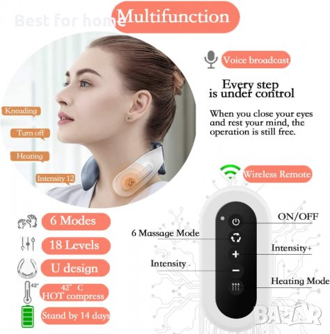 Автоматичен масажор за врат с 4 глави с топлина PK718, снимка 3 - Масажори - 39643970