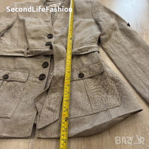 Дамско сако Calvin Klein блейзър ленен сив с колан и дълъг ръкав , снимка 3 - Сака - 53412785