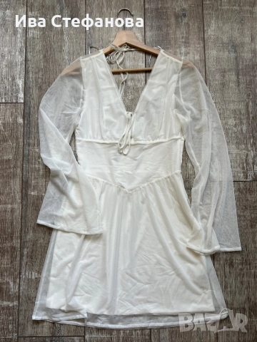  Нова етикет бяла елегантна кукленска официална еластична женствена нежна рокля, снимка 4 - Рокли - 49832385