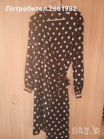 Тъмносиня сатенена рокля / туника на бели точки, снимка 5 - Рокли - 44047923