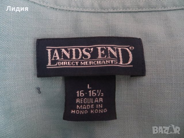 Мъжка риза с къс ръкав от лен Lands' End, снимка 3 - Ризи - 26295672