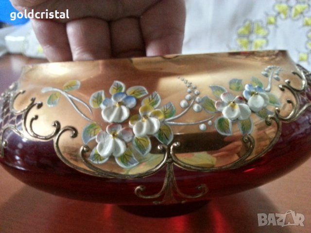 Кристална фруктиера купа ръчно рисувана , снимка 2 - Антикварни и старинни предмети - 40780338