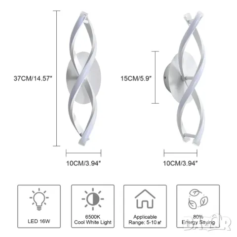 LED Стенна лампа 16W Студена бяла светлина 6500K, снимка 4 - Лампи за стена - 47963789