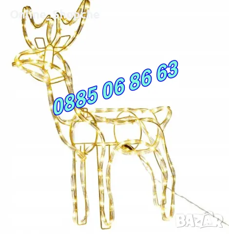 Коледен светещ елен, коледна украса, жълта светлина 