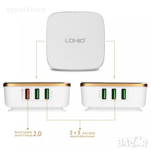 Зарядно 220V / 7A 6 USB порта за телефон и таблет LDNIO A6704 SS000144 Quick Charge за Samsung,Nokia, снимка 2 - Друга електроника - 35226600