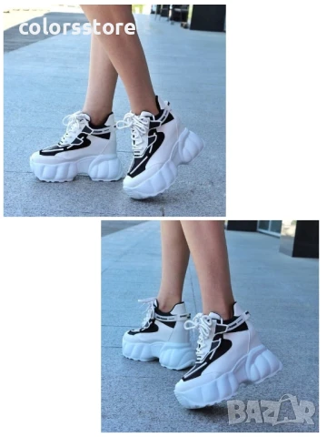 Кецове на платформа - бяло с черно - PA300 